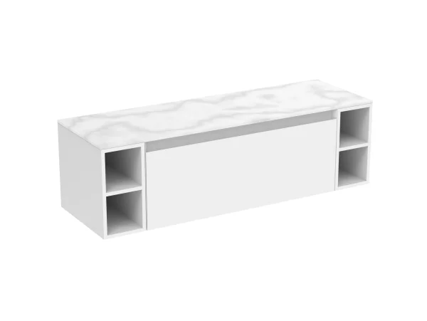 Saneux Uni 140cm Kit - 100cm 2 Drawer Wall Mounted Unit, 2 X 20cm Spacers & 140cm Countertop - Matte White