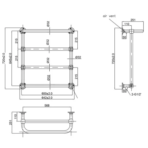 Just Taps Grosvenor Wall Mounted Rad 720 X 600 Chrome detail view - Image 2