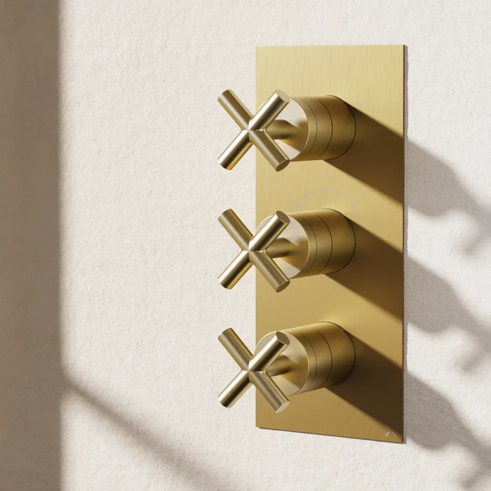 Crosswater MPRO Crosshead 3 Handle Trimset (must be paired with WLBP2000R or WLBP3000R) Brushed Brass detail view - Image 2