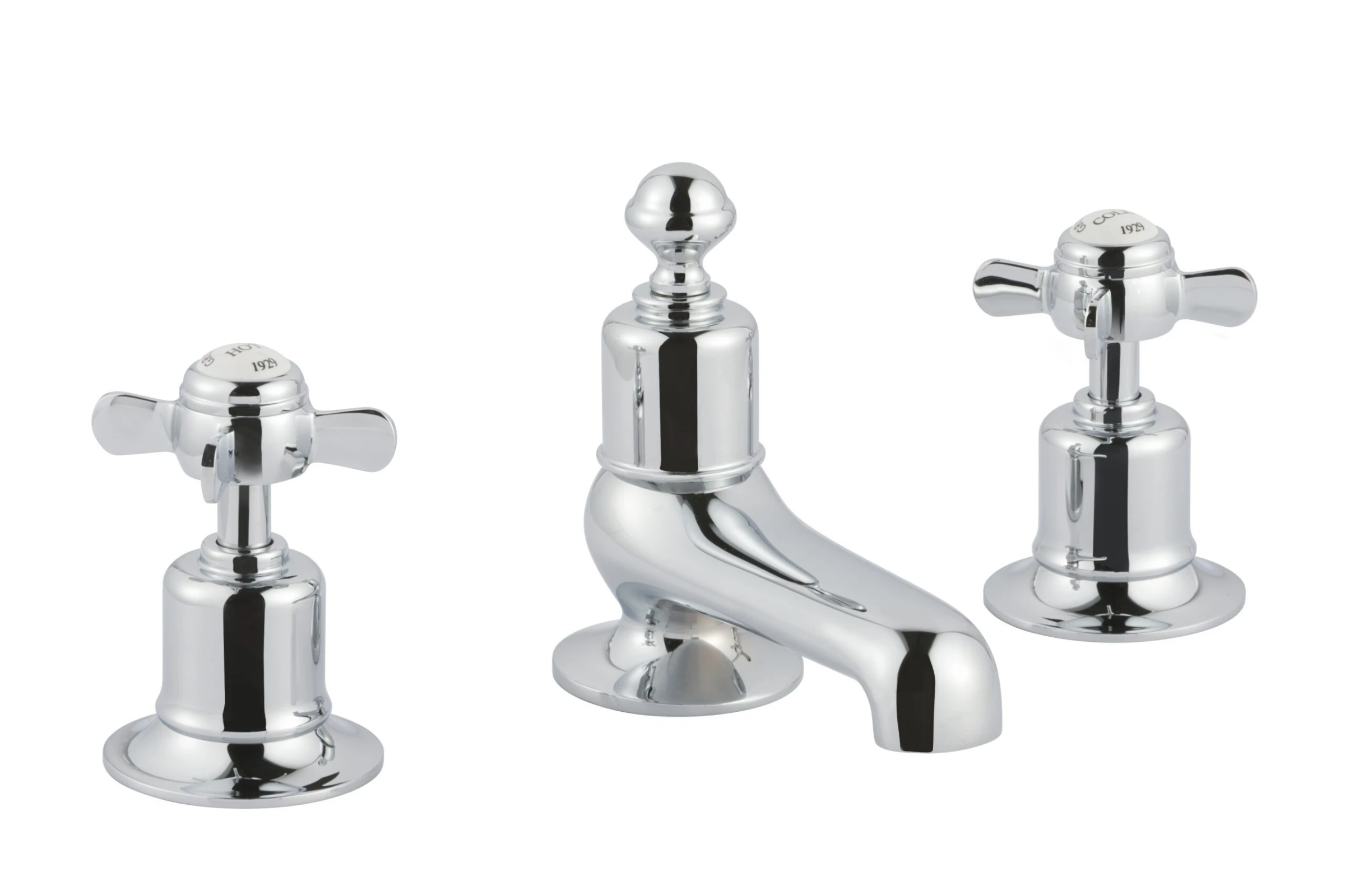 Just Taps Grosvenor Pinch Three Hole Deck Mounted Basin Mixer Chrome