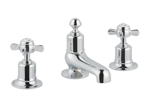 Just Taps Grosvenor Pinch Three Hole Deck Mounted Basin Mixer Chrome
