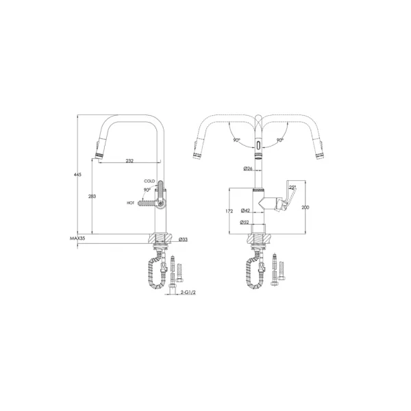 Just Taps Vos Brushed Brass Single Lever Pull Out Sink Mixer