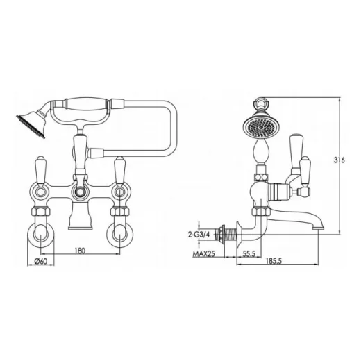Just Taps Grosvenor Lever Wall Mounted Mounted Bath Shower Mixer With Kit Nickel product image - Image 1