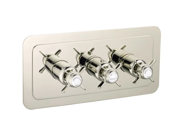 Just Taps Grosvenor Pinch Thermo Concealed 3 Outlet Shower Valve Horizontal Nickel