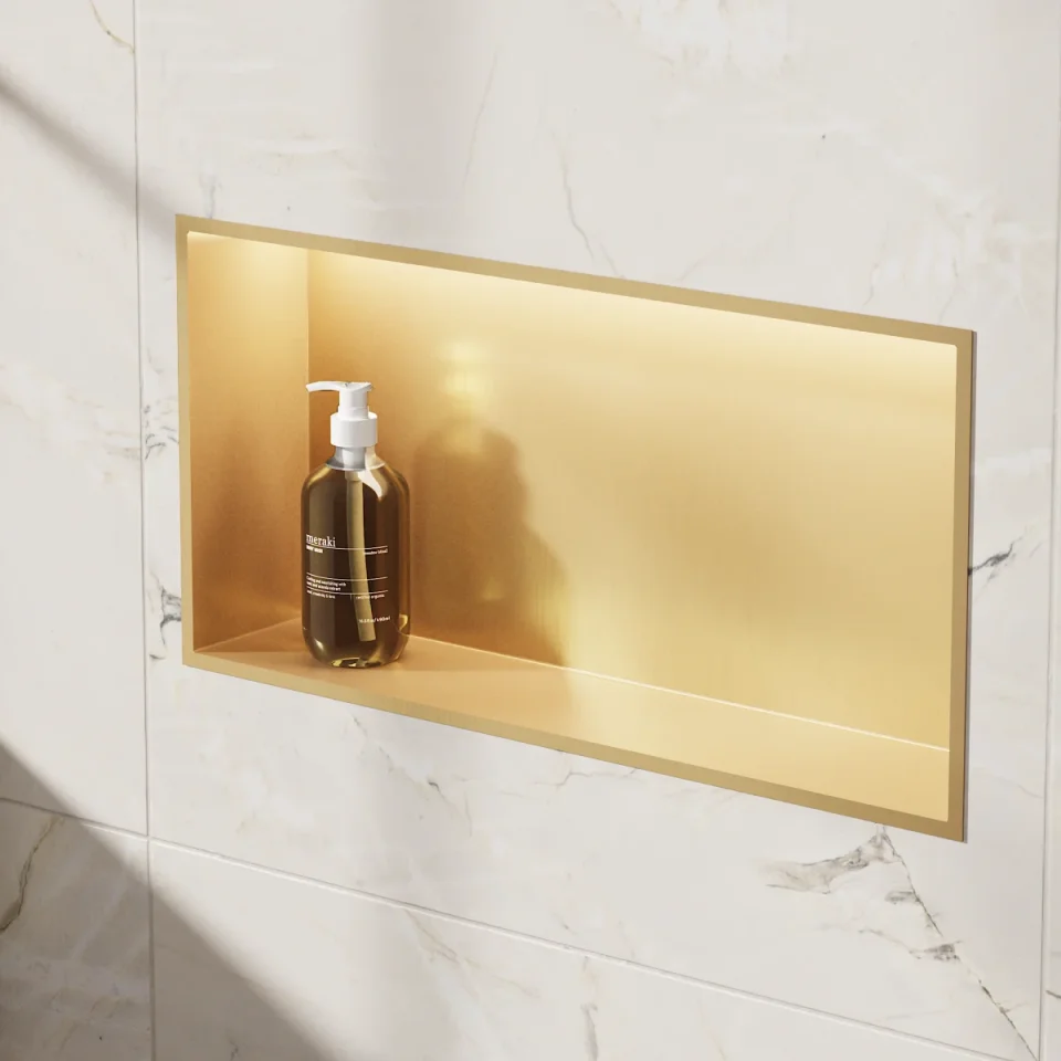 Crosswater Niches 610 X 305mm With Led Light Strip Brushed Brass detail view - Image 3