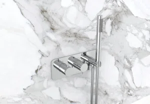 Saneux Eden 2 Way Handles & Plate Finish Kit In Landscape With Outlet Elbow (for Ed020l.h) - Chrome