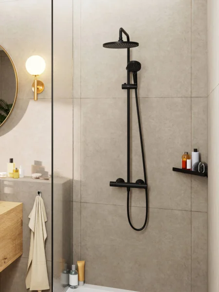 Hansgrohe Vernis Blend Showerpipes With Thermostatic Mixer 985 X 325 X 85mm Black - Matt