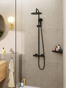 Hansgrohe Vernis Blend Showerpipes With Thermostatic Mixer 985 X 325 X 85mm Black - Matt