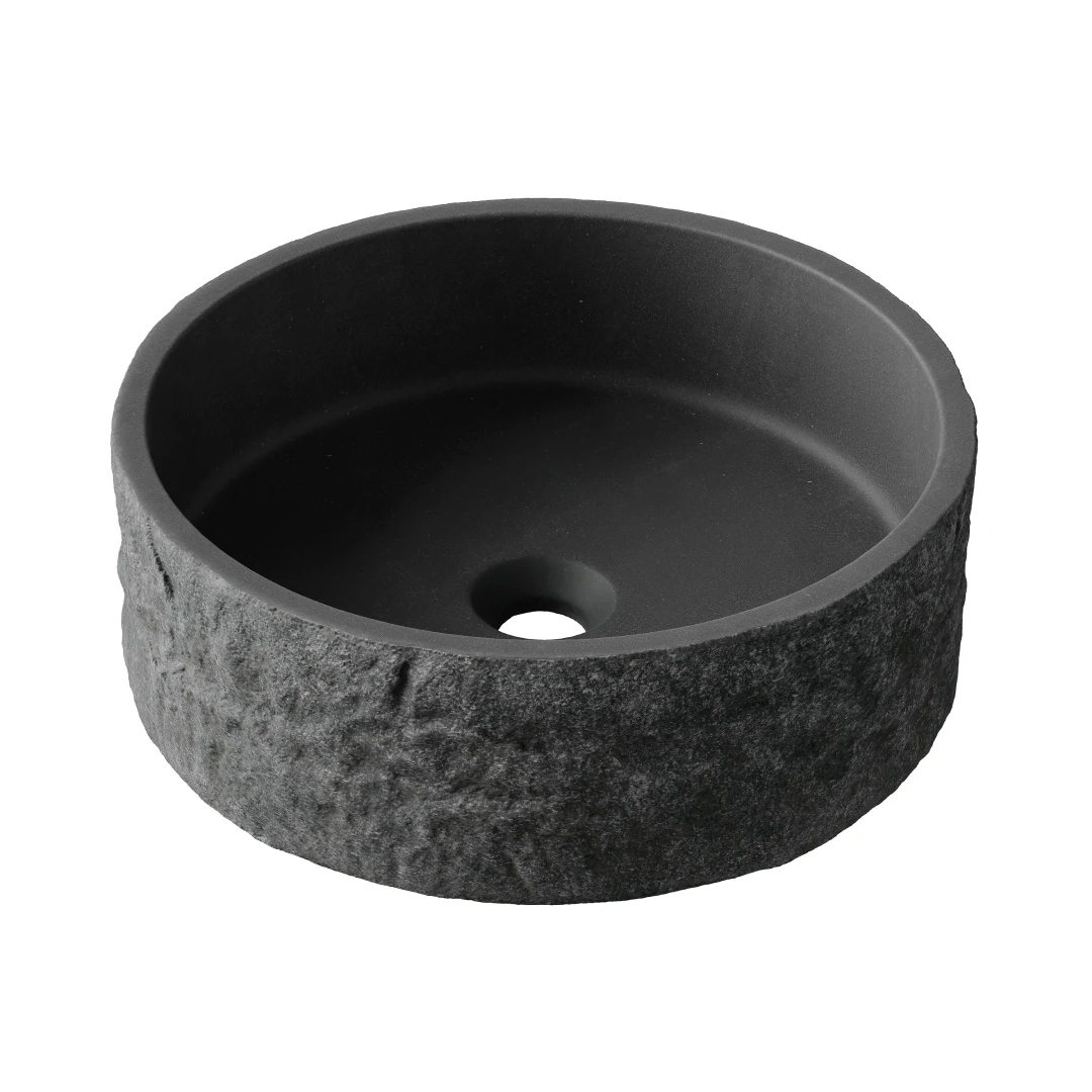 HIB Petro Stone Effect Concrete Vessel Basin - Onyx Black