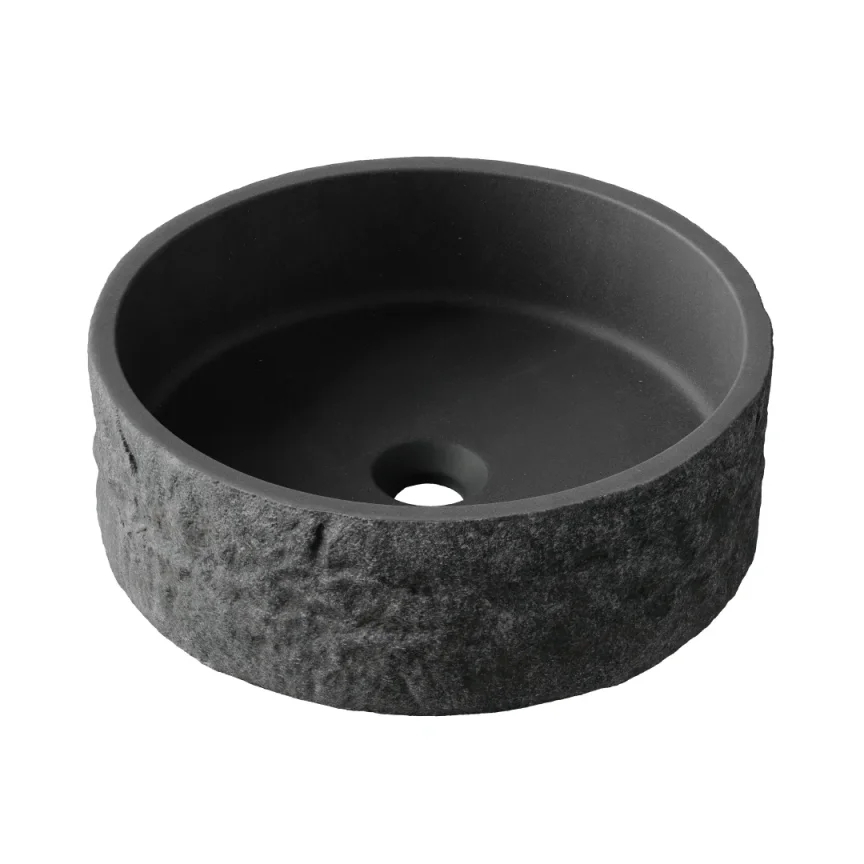 HIB Petro Stone Effect Concrete Vessel Basin - Onyx Black product image - Image 1