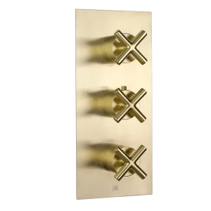 Just Taps Solex Thermostatic Concealed 3 Outlet Shower Valve Vertical Brushed Brass