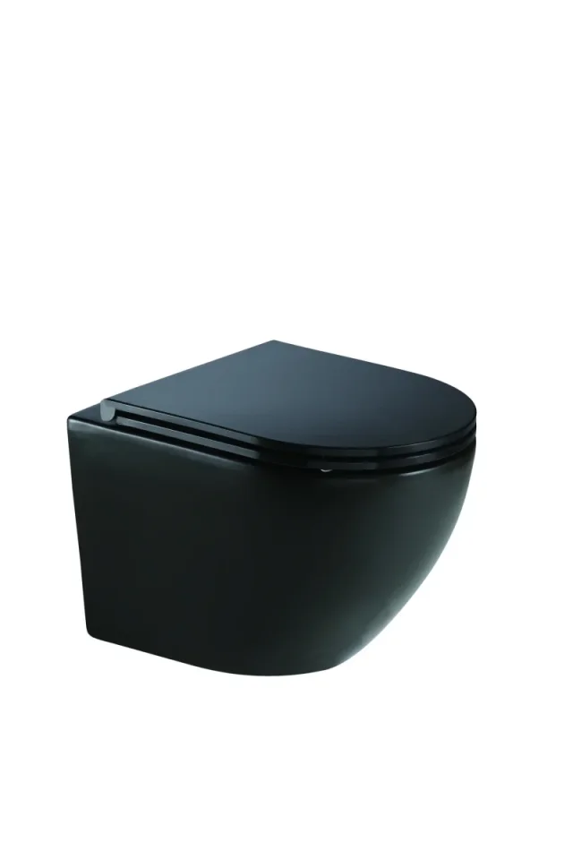Just Taps Wortex Wall Hung Toilet Rimless Inc Seat Black product image - Image 1