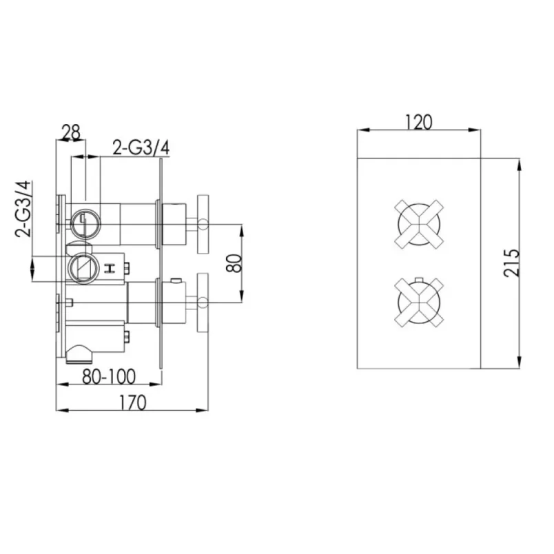 Just Taps Solex Thermostatic Concealed 2 Outlet Shower Valve Chrome detail view - Image 4