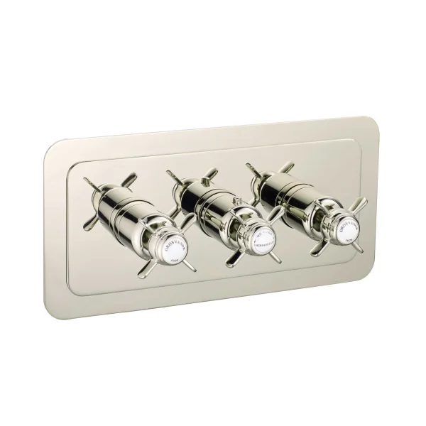Just Taps Grosvenor Pinch Thermo Concealed 2 Outlet Shower Valve-Horz Nickel