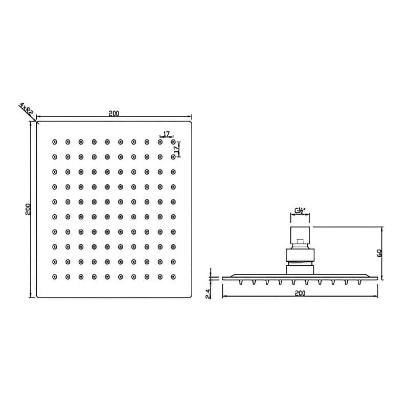 Just Taps Glide Ultra-Thin Square Shower Head 200mm Chrome