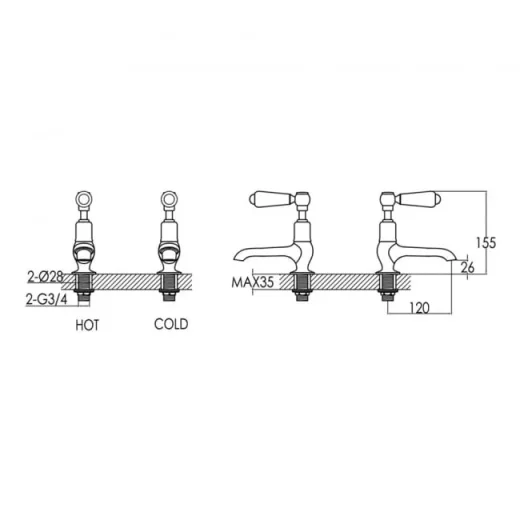 Just Taps Grosvenor Lever Long Nose Basin Taps Chrome detail view - Image 2