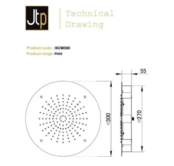 Just Taps Inox Ceiling Mounted Overhead Shower 300mm detail view - Image 2