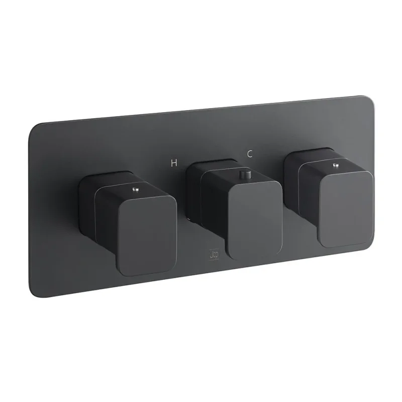 Just Taps Hix Thermo Valve 3 Option 3 Handle Horizontal Matt Black product image - Image 1