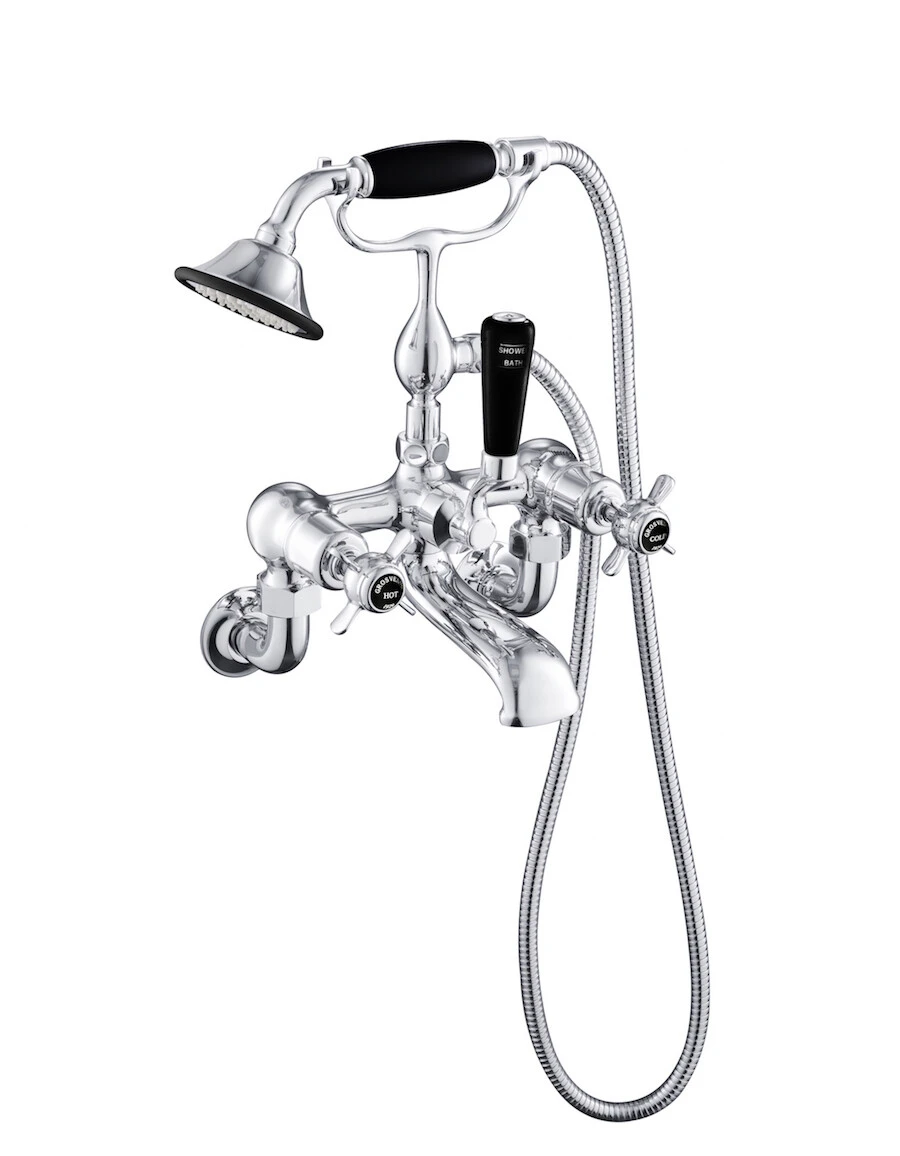 Just Taps Grosvenor Pinch Wall Mounted Bath Shower Mixer With Kit Matt Black