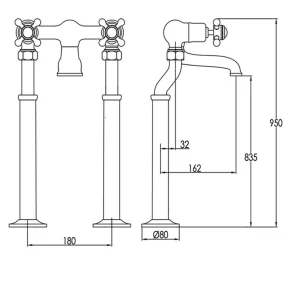Just Taps Grosvenor Cross Freestanding Bath Filler Chrome
