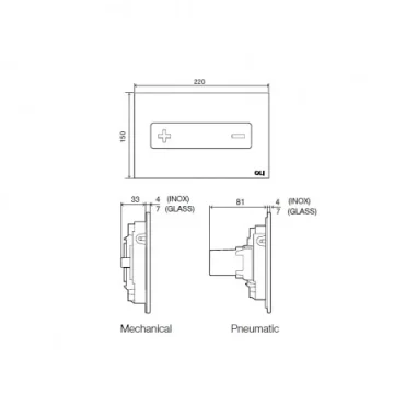 Oli Oceania Pneumatic  Galss Black Satin Chrome Inox Button  technical drawing - Image 2