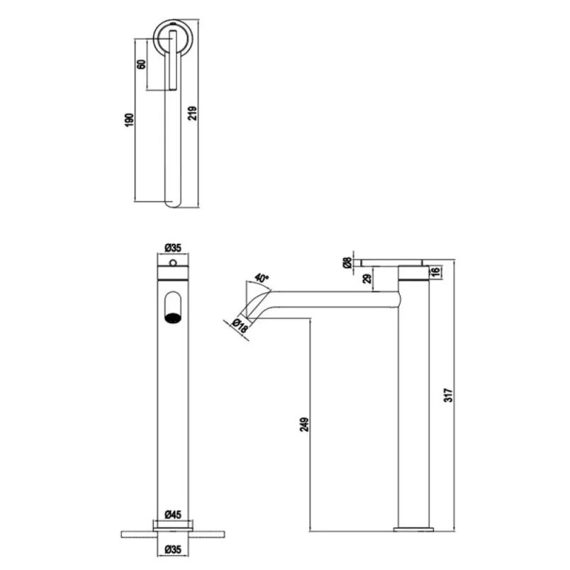 Crosswater 3ONE6 Lever Basin Tall Mono Stainless Steel detail view - Image 2