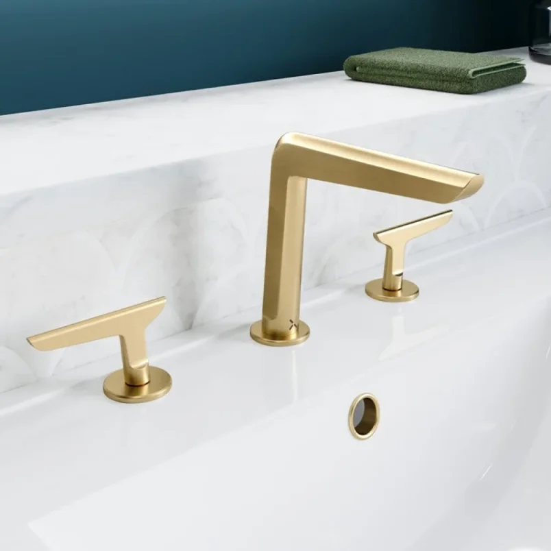 Crosswater Foile Basin 3 Hole Set Brushed Brass detail view - Image 3