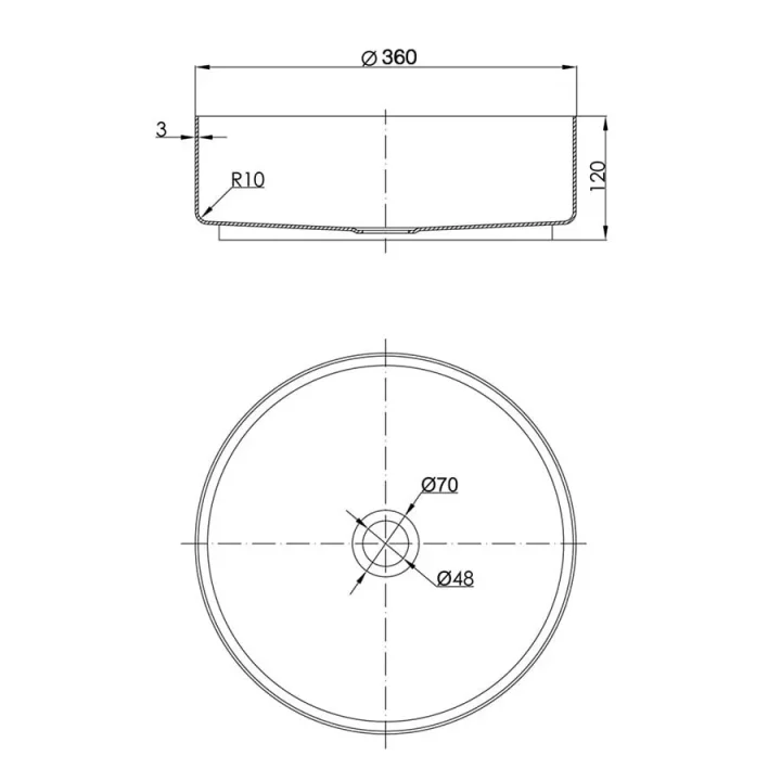 Just Taps Round Bench Basin Brushed Bronze With Unslotted Basin Waste detail view - Image 2