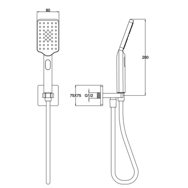 Just Taps Hix Square Shower Set Chrome detail view - Image 2