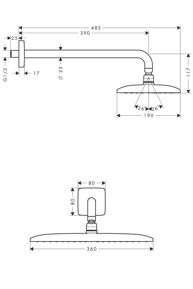 Hansgrohe Raindance E Overhead Shower 360 1jet With Shower Arm 39 Cm Chrome detail view - Image 3