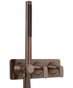 Just Taps Kono Thermostatic Concealed 2 Outlet Shower Valve With Attached Handset (both Handles Included) Brushed Bronze