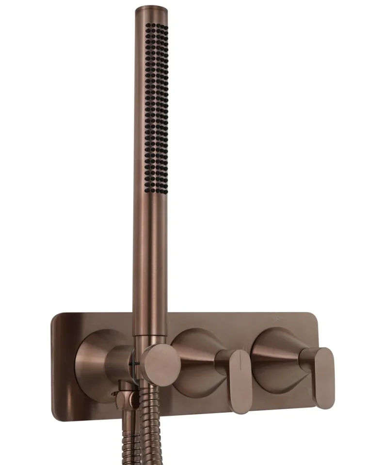 Just Taps Kono Thermostatic Concealed 2 Outlet Shower Valve With Attached Handset (both Handles Included) Brushed Bronze product image - Image 1