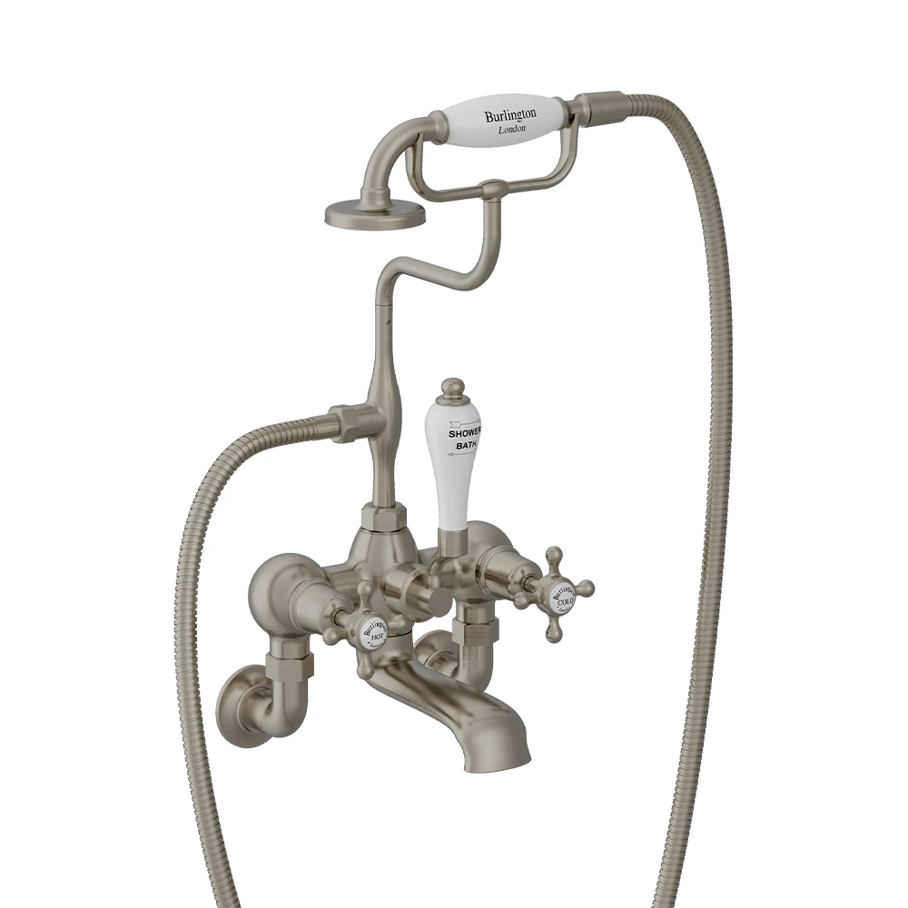 Burlington Claremont Wall Mounted Bath Shower Mixer Brushed Nickel