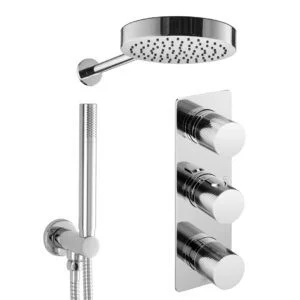 Just Taps Evo 2 Outlet Shower Valve, Arm 400mm, Overhead Shower 200mm, Round Water Outlet - Chrome