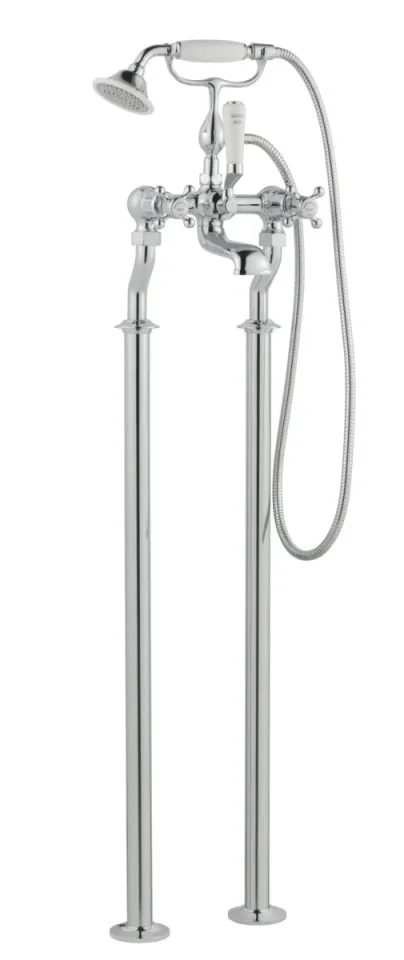 Just Taps Grosvenor Cross Freestanding Bath Shower Mixer With Kit Nickel detail view - Image 2