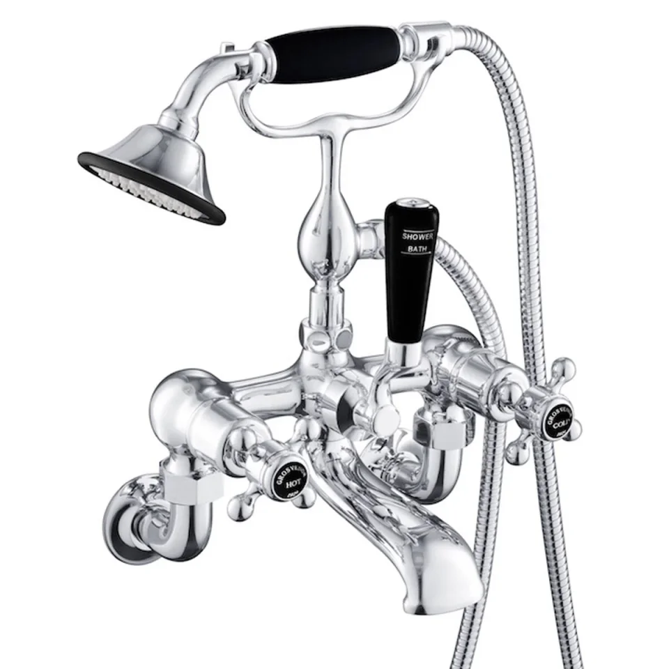 Just Taps Grosvenor Cross Wall Mounted Bsm With Kit Matt Black detail view - Image 2