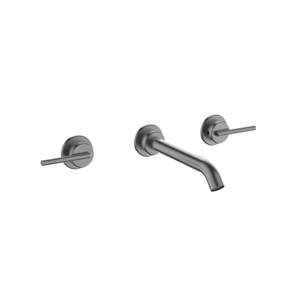 Crosswater 3ONE6 Lever Basin 3 Hole Set Wall Mounted Stainless Slate detail view - Image 2