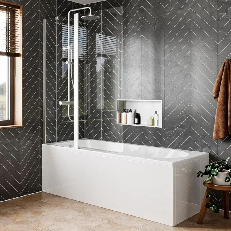 Crosswater Clear 6 Double Bath Screen 1150 Brushed Nickel detail view - Image 2