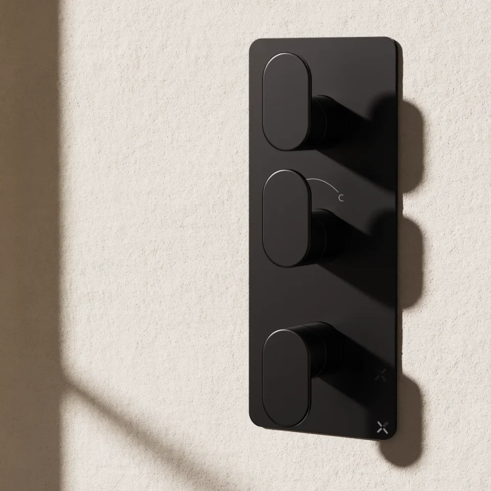 Crosswater Drift 2 Outlet 3 Handle Portrait Valve & Trimset Matt Black detail view - Image 3
