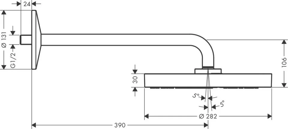 Axor One Overhead Shower 280 1jet With Shower Arm Stainless Steel Optic detail view - Image 2