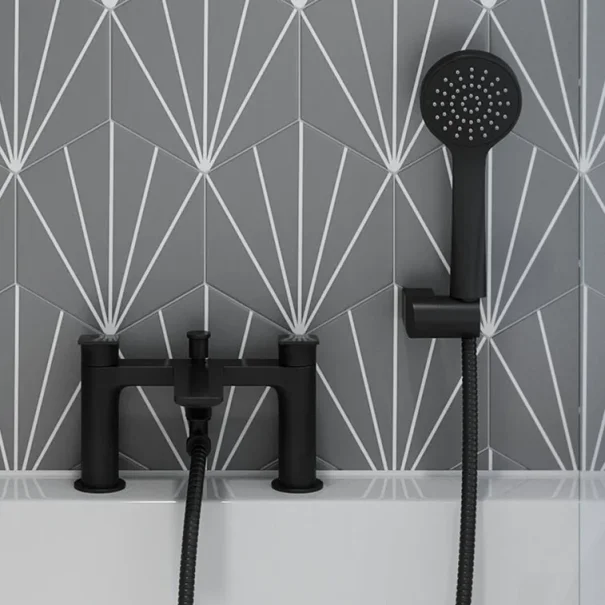 Britton Greenwich 2 Tap Hole Bath Shower Mixer Matt Black detail view - Image 2