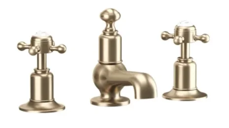 Crosswater Belgravia Crosshead 3 Tap Hole Basin Set Brushed Brass detail view - Image 2