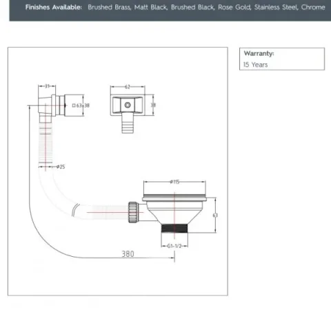 Just Taps Basket Strainer Waste Square Overflow Brushed Black detail view - Image 2