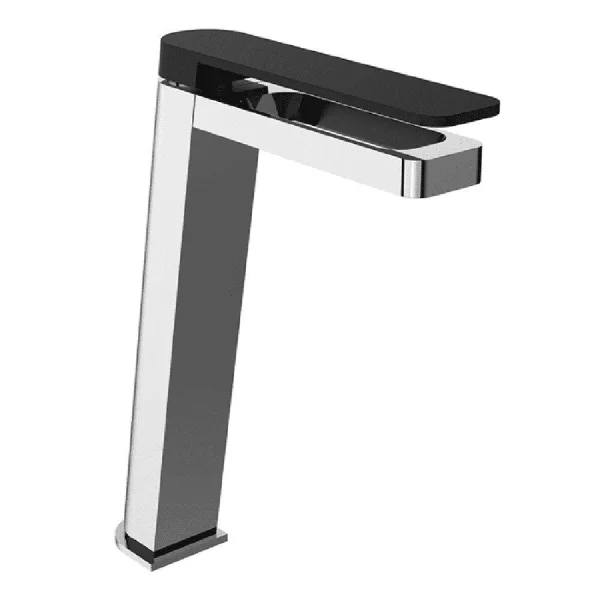 Just Taps Axel Single Lever Tall Basin Mixer Matt Black Handle Chrome