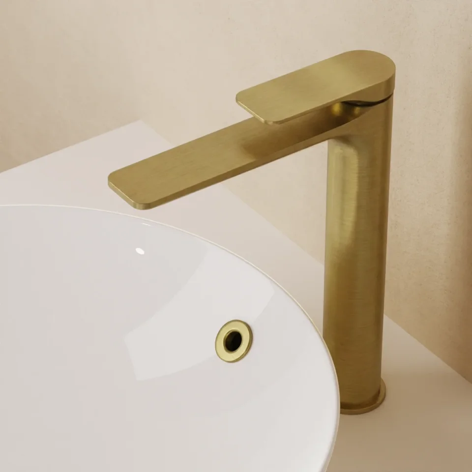 Crosswater Fuse Tall Basin Monobloc With Clicker Waste Brushed Brass detail view - Image 3