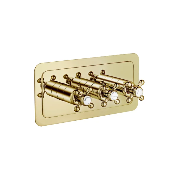 Just Taps Grosvenor Cross Thermostatic 2 Outlet Valve Horizontal Light Gold