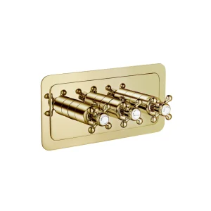 Just Taps Grosvenor Cross Thermostatic 2 Outlet Valve Horizontal Light Gold
