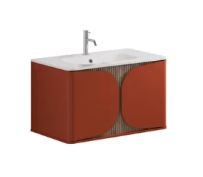 Crosswater Tamobour 800mm One Drawer Wall Hung Vanity Soft Clay detail view - Image 2