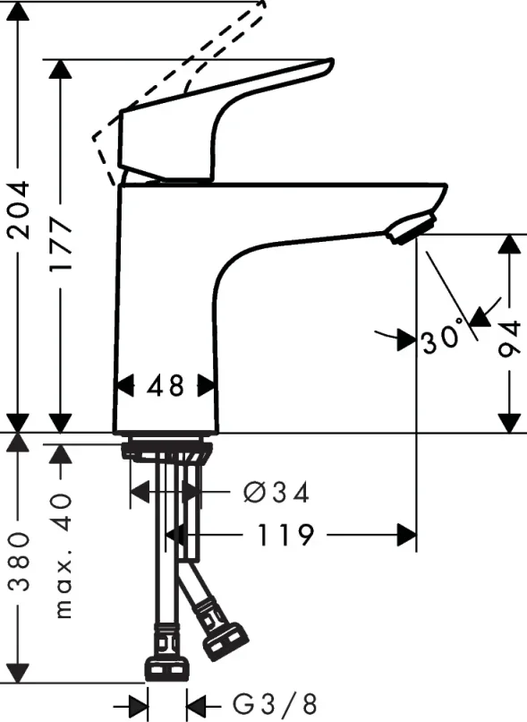 Hansgrohe Focus Single Lever Basin Mixer 100 Without Waste Chrome detail view - Image 3