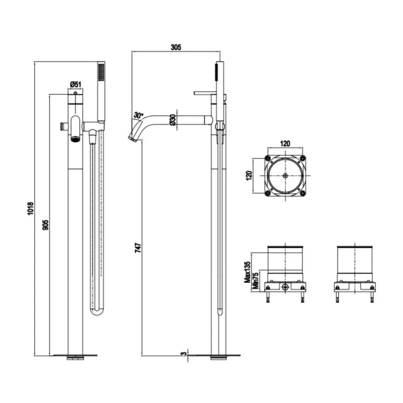 Crosswater 3ONE6 Lever Bath Floor Standing Filler Stainless Steel detail view - Image 3